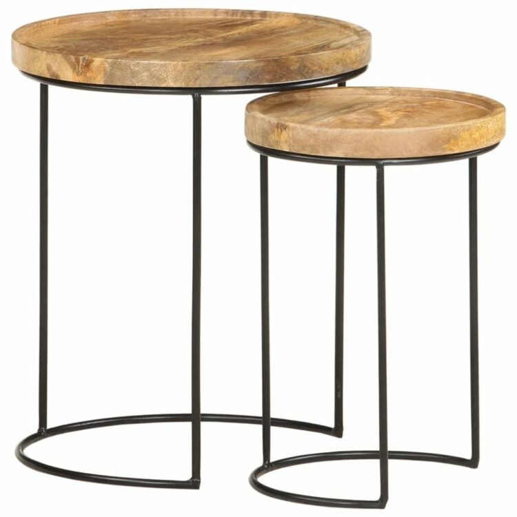 Odkládací stolek 2 ks dřevo / kov Dekorhome Mangovníkové dřevo