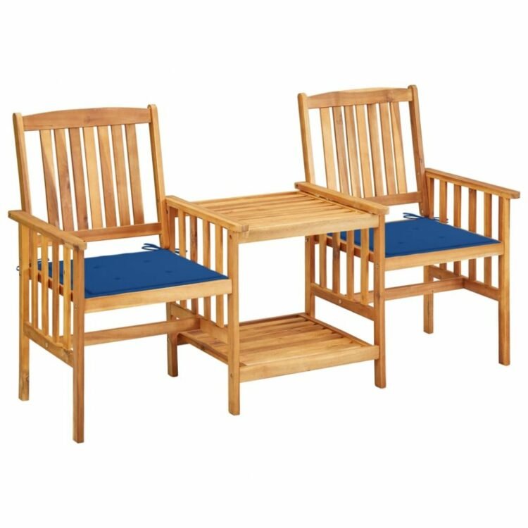 Zahradní židle s čajovým stolkem a poduškami Dekorhome Modrá