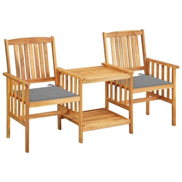 Zahradní židle s čajovým stolkem a poduškami Dekorhome Šedá