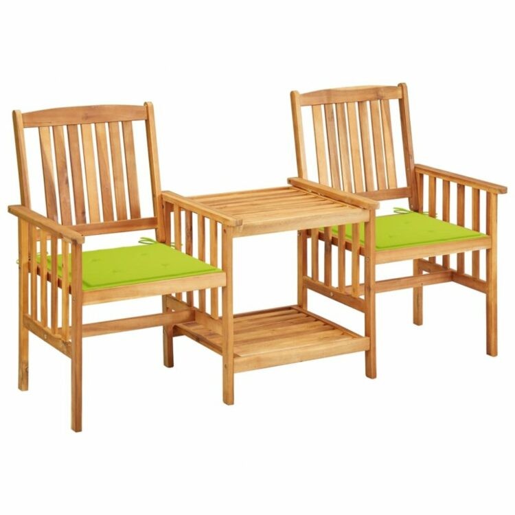 Zahradní židle s čajovým stolkem a poduškami Dekorhome Světle zelená
