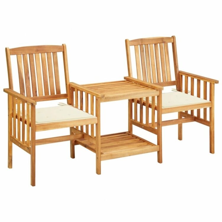 Zahradní židle s čajovým stolkem a poduškami Dekorhome Krémová