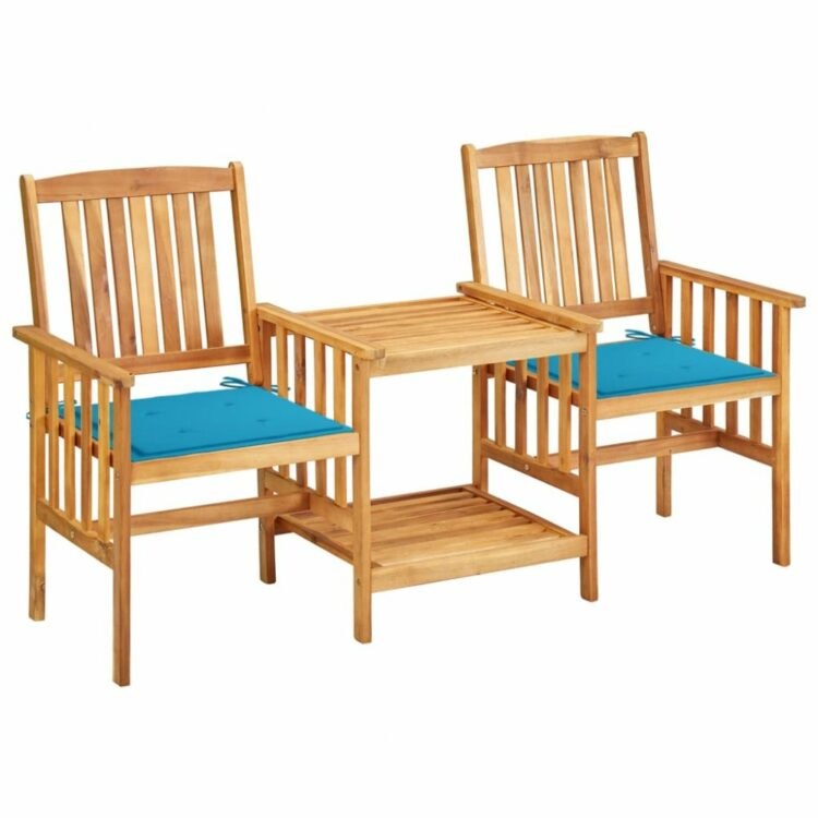 Zahradní židle s čajovým stolkem a poduškami Dekorhome Světle modrá