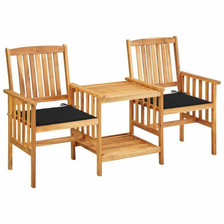 Zahradní židle s čajovým stolkem a poduškami Dekorhome Černá