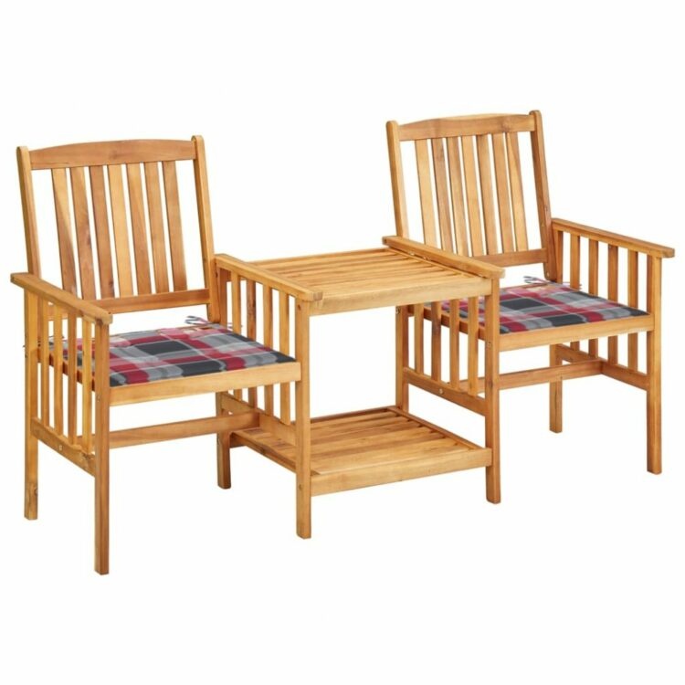 Zahradní židle s čajovým stolkem a poduškami Dekorhome Červený vzor