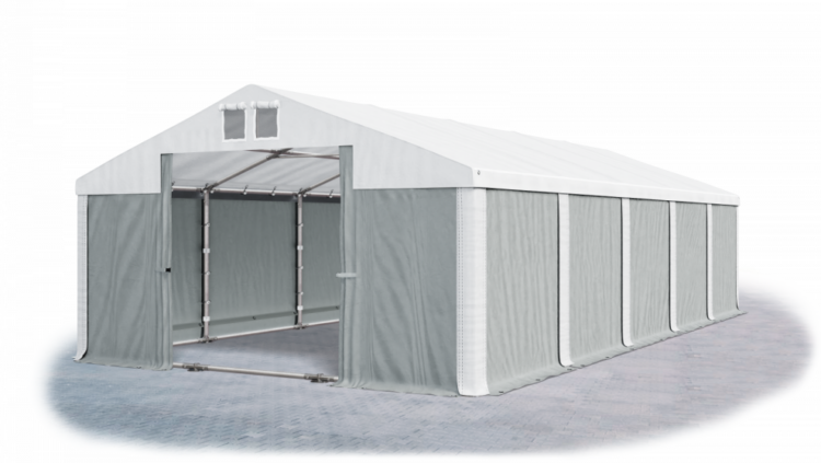 Garážový stan 5x10x3m střecha PVC 560g/m2 boky PVC 500g/m2 konstrukce ZIMA Šedá Bílá Bílé