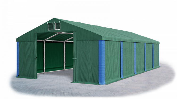 Garážový stan 6x8x3m střecha PVC 560g/m2 boky PVC 500g/m2 konstrukce ZIMA Zelená Zelená Modré
