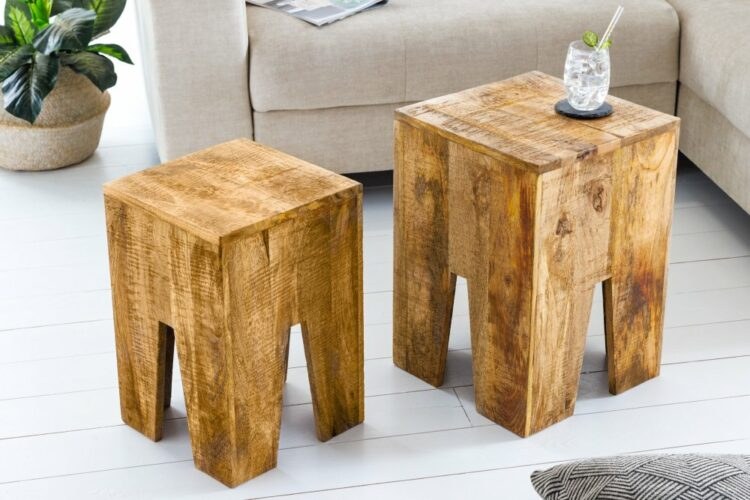 Odkládací stolek 2 ks DAMASEN Dekorhome Mangovníkové dřevo