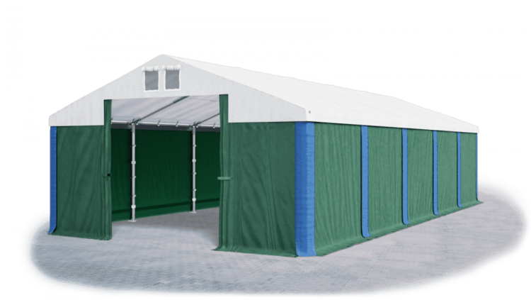Garážový stan 4x6x2m střecha PVC 560g/m2 boky PVC 500g/m2 konstrukce ZIMA PLUS Zelená Bílá Modré