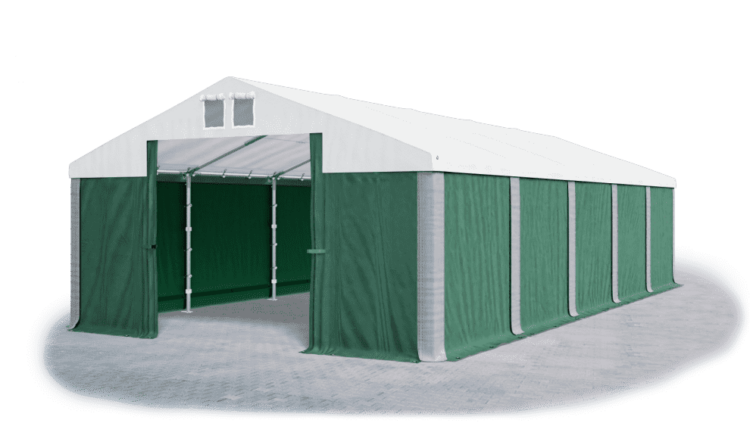 Garážový stan 4x6x2m střecha PVC 560g/m2 boky PVC 500g/m2 konstrukce ZIMA Zelená Bílá Šedé