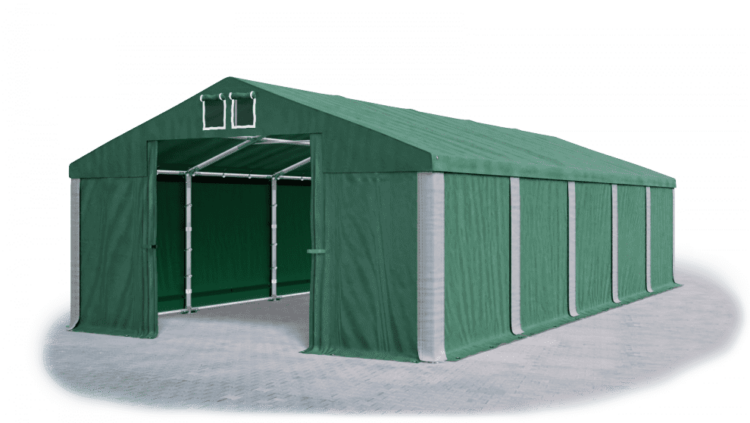 Garážový stan 8x8x4m střecha PVC 560g/m2 boky PVC 500g/m2 konstrukce ZIMA Zelená Zelená Šedé
