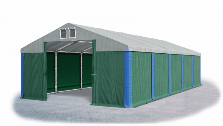 Garážový stan 6x8x3m střecha PVC 560g/m2 boky PVC 500g/m2 konstrukce ZIMA Zelená Šedá Modré