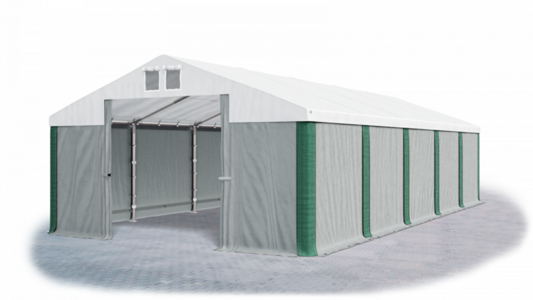 Garážový stan 6x8x3m střecha PVC 560g/m2 boky PVC 500g/m2 konstrukce ZIMA Šedá Bílá Zelené