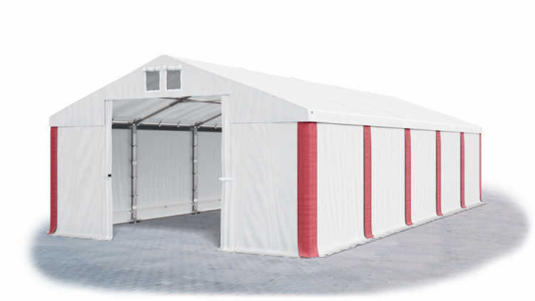 Garážový stan 8x8x4m střecha PVC 560g/m2 boky PVC 500g/m2 konstrukce ZIMA Bílá Bílá Červené