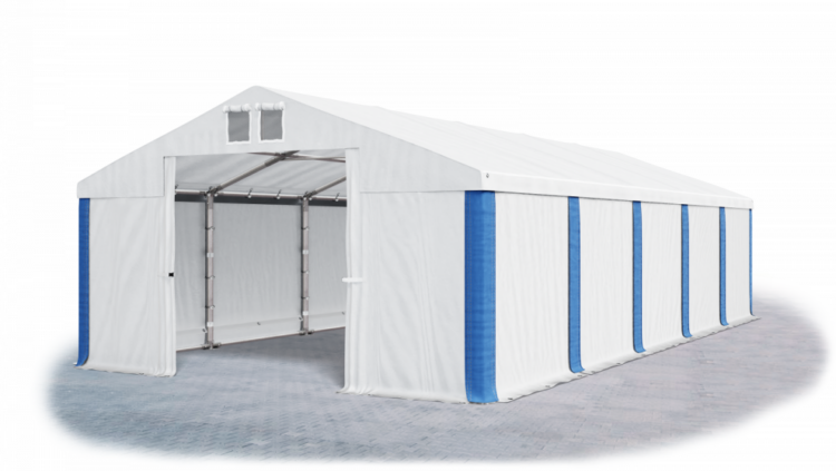 Garážový stan 8x8x4m střecha PVC 560g/m2 boky PVC 500g/m2 konstrukce ZIMA Bílá Bílá Modré