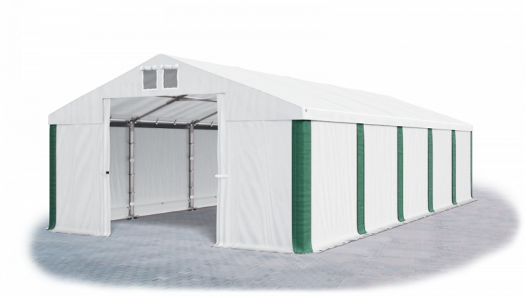 Garážový stan 8x8x4m střecha PVC 560g/m2 boky PVC 500g/m2 konstrukce ZIMA Bílá Bílá Zelené