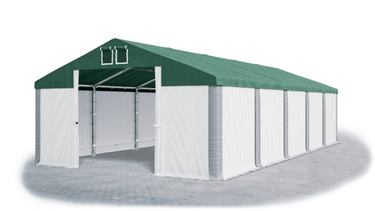 Garážový stan 4x6x2m střecha PVC 560g/m2 boky PVC 500g/m2 konstrukce ZIMA PLUS Bílá Zelená Šedé