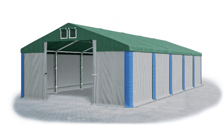 Garážový stan 4x6x2m střecha PVC 560g/m2 boky PVC 500g/m2 konstrukce ZIMA PLUS Šedá Zelená Modré
