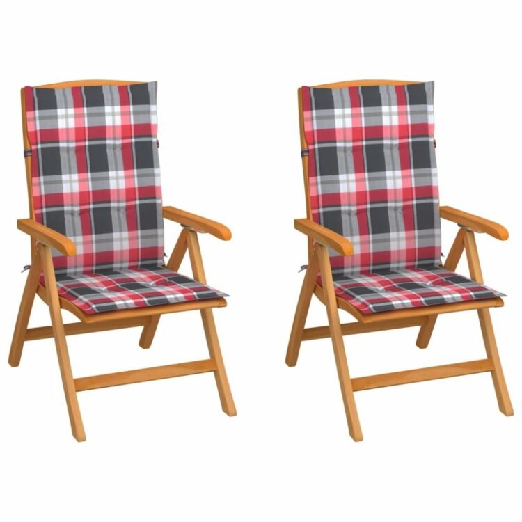 Zahradní židle 2 ks teak / látka Dekorhome Bílá / červená