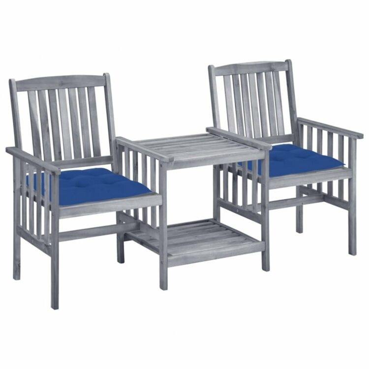 Zahradní židle se stolkem akácie / látka Dekorhome Tmavě modrá