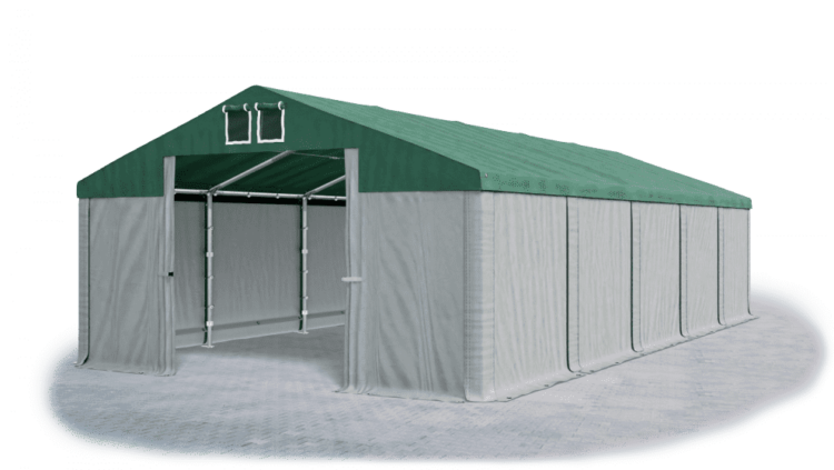 Garážový stan 5x10x3m střecha PVC 560g/m2 boky PVC 500g/m2 konstrukce ZIMA Šedá Zelená Šedé