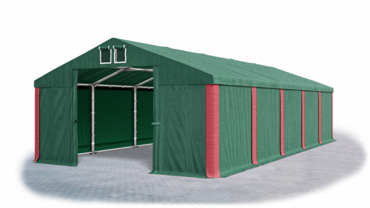 Garážový stan 5x10x3m střecha PVC 560g/m2 boky PVC 500g/m2 konstrukce ZIMA Zelená Zelená Červené