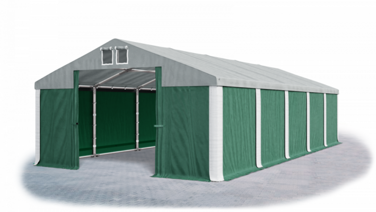 Garážový stan 4x6x2m střecha PVC 560g/m2 boky PVC 500g/m2 konstrukce ZIMA Zelená Šedá Bílé