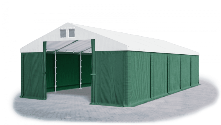 Garážový stan 6x12x4m střecha PVC 560g/m2 boky PVC 500g/m2 konstrukce ZIMA Zelená Bílá Zelené