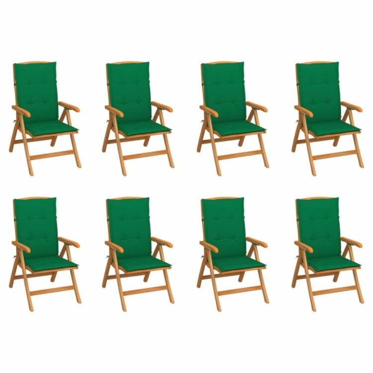Skládací zahradní židle s poduškami 8 ks teak / látka Dekorhome Tmavě zelená