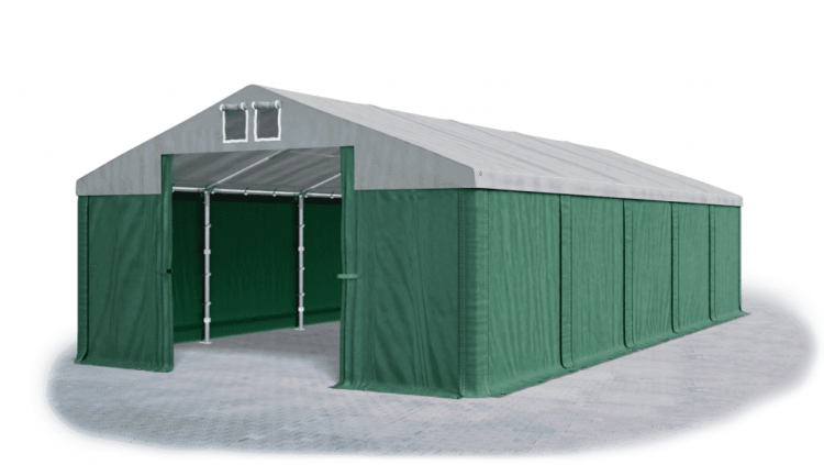 Garážový stan 8x8x4m střecha PVC 560g/m2 boky PVC 500g/m2 konstrukce ZIMA Zelená Šedá Zelené